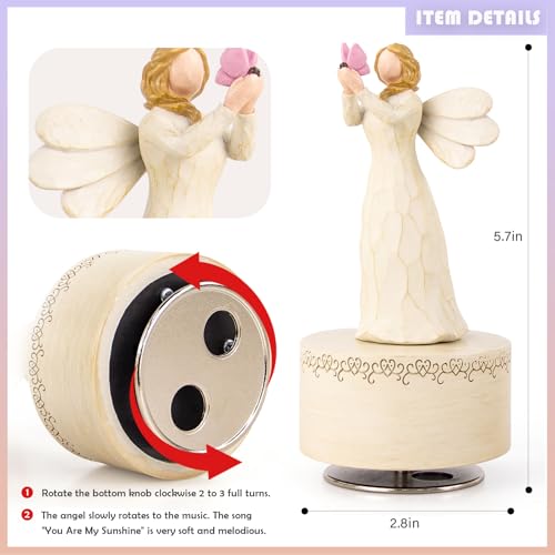 Angel Music Box, Sculpted Hand-Painted Musical Figure Gifts Butterfly Music Box Guardian Angel Figurine for Daughter Women Birthday Anniversary, Play You are My Sunshine - color: Angel Holding Butterfly
