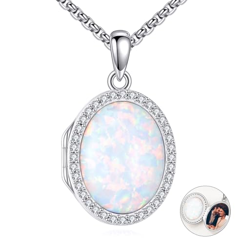 ONEFINITY Locket Necklace Photo Necklace Memorial Jewelry Gifts for Women Mom Wife - color: Opal