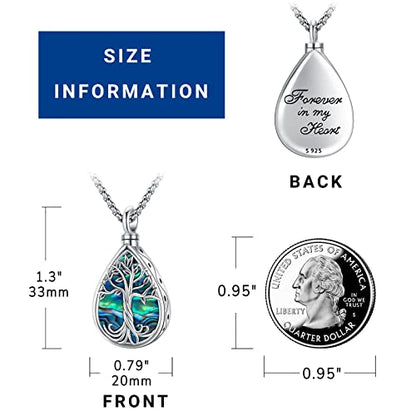 Eusense Cremation Jewelry for Ashes Urn Necklace to Put Ashes In 925 Sterling Silver Memorial Pendant Tree of Life Infinity Urn Necklaces for Ashes Necklace for Women Men - style: A-Tree of Life Urn Necklace-Abalone Shell