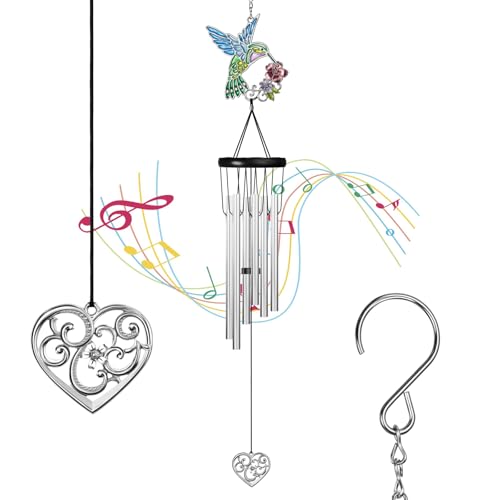 Outdoors Hummingbird Wind Chimes Sympathy Memorial for Loss of Loved One - Soothing Melodic Tones Aluminum Chime Great as a Gift for Your Patio Porch Garden and Backyard (Hummingbird,Heart) - size: 24.1" Hummingbird Heart