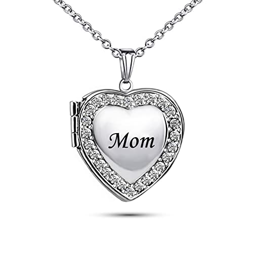 KunBead Women's Love Heart Photo Locket Necklace with Picture inside Jewelry Pendant Necklace for Auntie Friend Dad Daughter Granddaughter Nana Sister Wife Mom Grandma - style: Mom