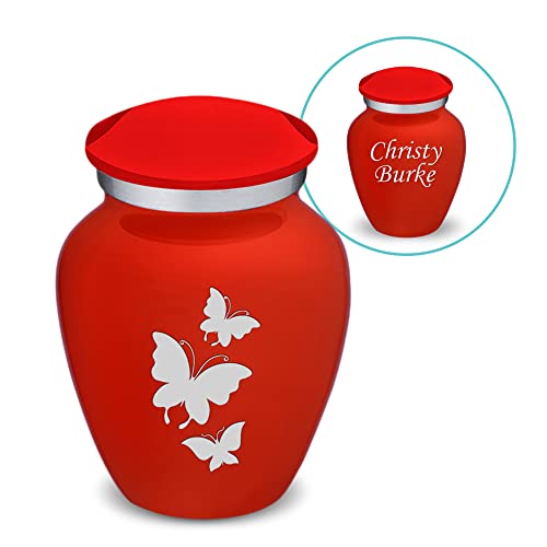 Embrace Keepsake Personalized Butterfly Cremation Urns for Human Ashes I Bright Red Funeral Urn for Men and Women with Double Side Engraving I 3.5 lbs - color: Bright Red