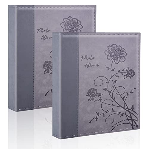 Photo Album 8x10 2 Packs Clear Pages Pockets Leathe Cover Slip Slide in Photo Album Each Holds 50 Vertical 8x10 Photos Picture Book for Wedding Family (Grey) - color: Grey, size: 50 Pockets/2PK