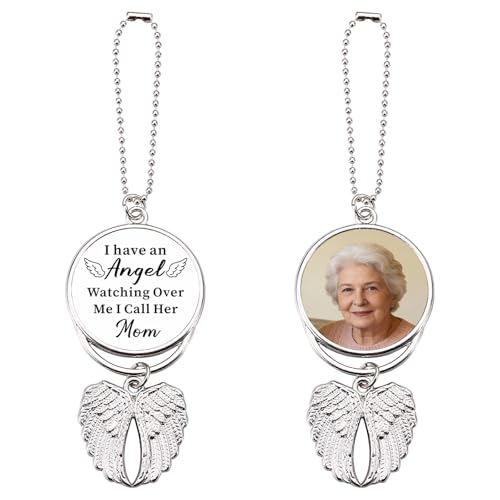 Personalized Memorial Bereavement Gift Custom Double Side Photo Text Car View Mirror Accessories Pendant Angel Wings Memorial Gifts Sympathy Gifts Condolence Ornaments for Loss of Loved Ones (Style-2) - color: Style-2
