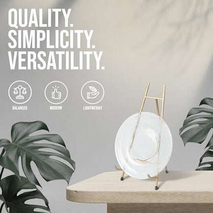 Red Co. 15” Tall Modern Metal Tripod Plate Stand and Art Holder Easel, Gold - color: Gold, size: Height - 15"