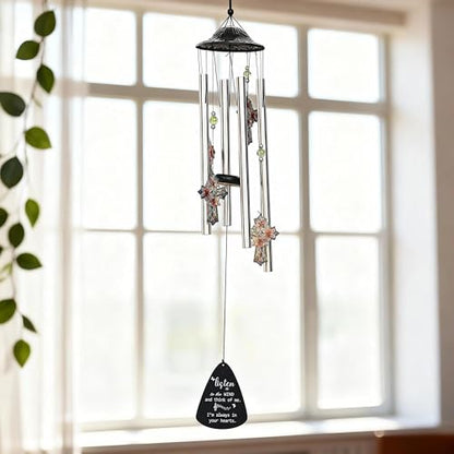 YU FENG Cross Memorial Wind Chime, Lily Flower Crystal Suncatcher | 34 Inch Outdoor Metal Chime, Religious Sympathy Gift, Remembrance Decor For Loss Of Loved One, Garden Patio Hanging - style: Faith Series – Cross – 34 Inch