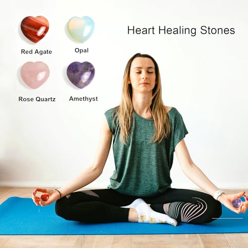 Amethyst Heart Worry Stones, 1.2 Inch, Set of 4 | Polished Heart Crystals, Palm and Pocket Stones, Reiki Meditation Accessories, Love Carved Stones, Crystal Gift Set - color: Amethyst