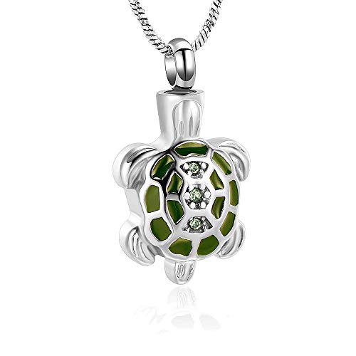Yinplsmemory Cremation Jewelry for Ashes Turtle Urn Necklace for Ashes Keepsake Holder Memorial Jewelry for Women/Men - color: silver and green