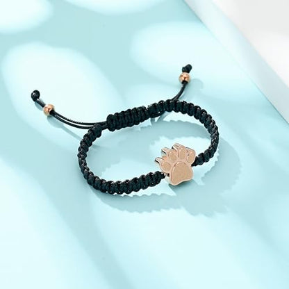 Hearbeingt Paw Print Urn Bracelet for Ashes Pet Cremation Jewelry | Stainless Steel,Adjustable Braided Rope,Mini Ash Holder for Dog Cat,Memorial Keepsake Jewelry, Bereavement Gift Pet Loss - color: B-Rose Gold