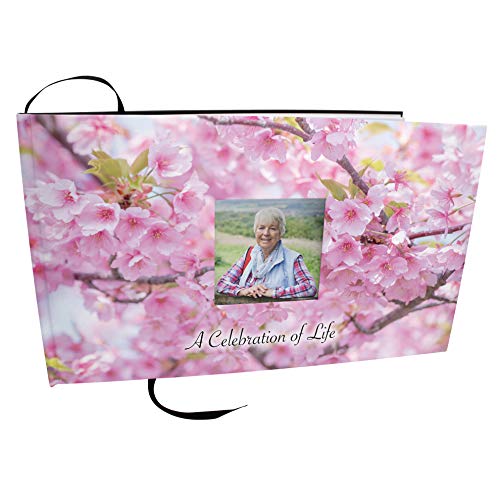 COMMEMORATIVE CREMATION URNS Cherry Blossom Photo Funeral Guest Book for Memorial Service and Celebration of Life Guest Book for Memorial Service - Beautiful & Vibrant Sign in Book for Funeral - color: Cherry Blossom