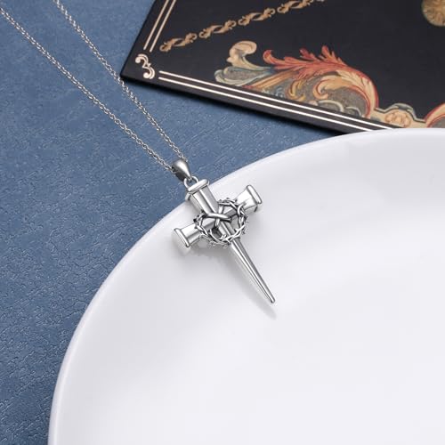 925 Sterling Silver Urn Necklaces for Women Claddagh/Angel Wings/Guitar/Butterfly/Tree of Life Ashes Memorial for Loss Keepsake Jewelry Present Easter Day of the Dead - style: Crown of Thorn