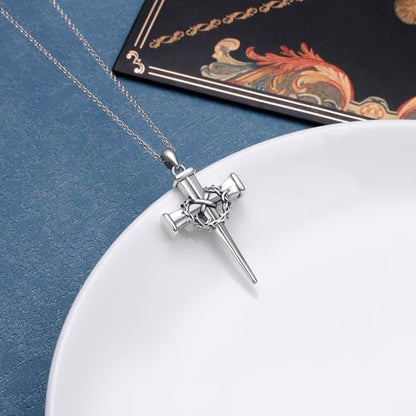 925 Sterling Silver Urn Necklaces for Women Claddagh/Angel Wings/Guitar/Butterfly/Tree of Life Ashes Memorial for Loss Keepsake Jewelry Present Easter Day of the Dead - style: Crown of Thorn