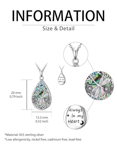 WINNICACA Urn Necklaces for Ashes 925 Sterling Silver Butterfly Hummingbird Dragonfly Teardrop Ash Necklace Cremation Jewelry Urn Pendants for Women Memorial Gifts for Birthday Christmas Funeral - style: 2-Dragonfly Urn Necklace