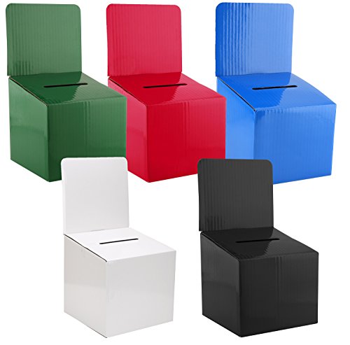 Raffle Ticket Donation Collection Ballot Box Reusable Sturdy thick Cardboard with Slot comment Suggestion Box With Removable Header 6H x 6W x 6D, Display area 6H x 6W(Variety Color 5 pack) - color: Variety Pack