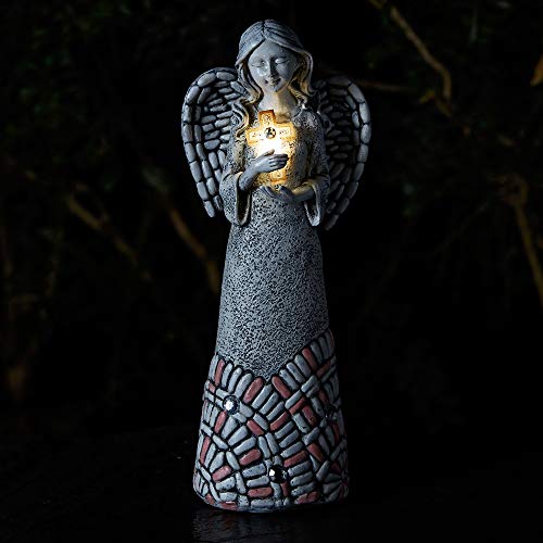Angel Garden Statues Outdoor Solar Decor Gifts for Women Cross Praying for Cemetery Backyard Lawn Yard Decoration（10.24inch） - style: Cross Praying Angel