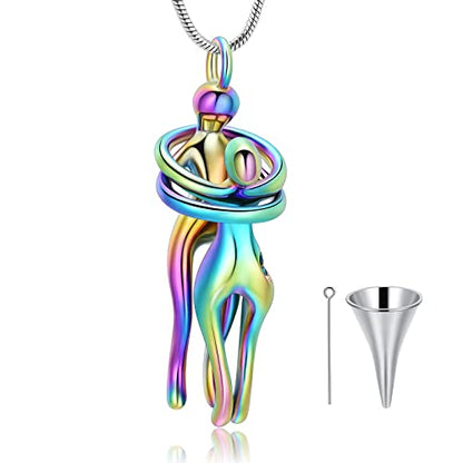 Cremation Jewelry with Angel Lady Stainless Steel Urn Necklace Pendant Memorial Ashes Keepsake for Women Girls, Filling Kit Included - color: Couple-Colorful