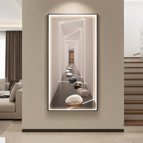 Framed LED Modern Wall Art for Living Room, Large Vertical Luxury 30x60 In - color: Warm-C