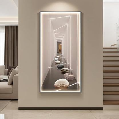 Framed LED Modern Wall Art for Living Room, Large Vertical Luxury 30x60 In - color: Warm-C