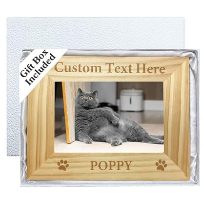 Personalized Dog Picture Frame with Gift Box, 5x7 Wooden Pet Photo Frame - color: Wood Frame, size: Landscape 5X7