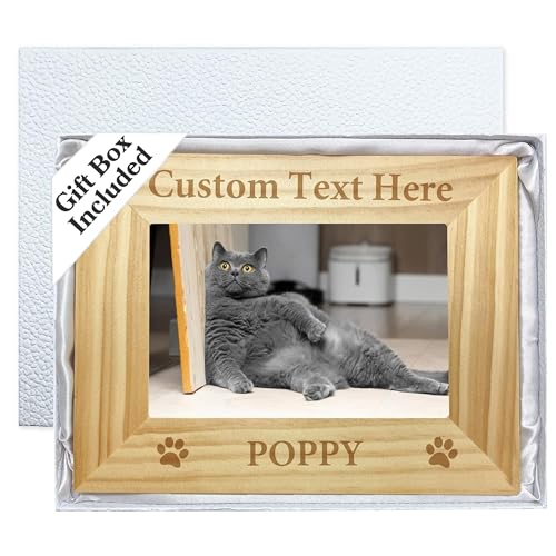Personalized Dog Picture Frame with Gift Box, 5x7 Wooden Pet Photo Frame - color: Wood Frame, size: Landscape 5X7