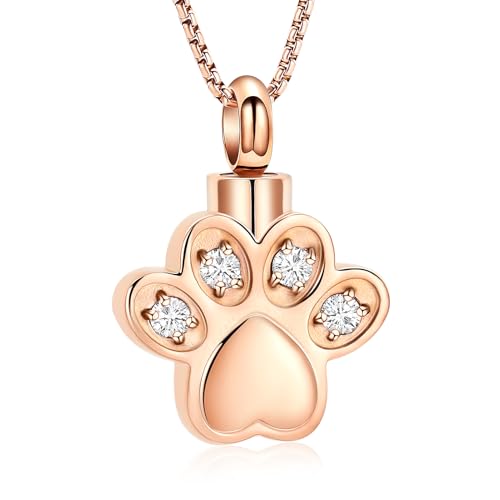 Paw Print Urn Necklace for Ashes Pet Paw Cremation Jewelry Ashes Necklace Keepsake Memorial Jewelry for Pet/Dog's/Cat's Ashes Pendant Gifts for Men/Women - color: Rose Paw
