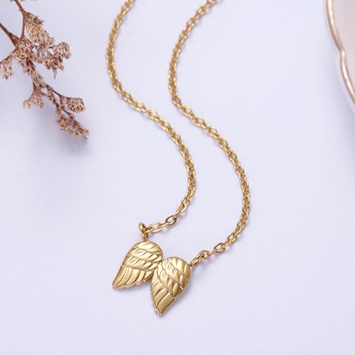 Ralukiia Angel Wings Necklace Gift from Heaven, Memorial Gifts for Loss of Loved One, Mourning Jewelry, Thinking of You Gift, Letter from Heaven Sympathy Condolence - style: gold