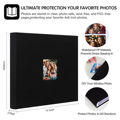 600 Pocket 4x6 Photo Album with Writing Space, Linen Cover, Black - color: 600 Pockets Black