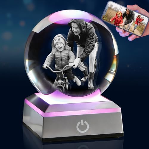 Custom 3D Crystal Photo – Personalized Engraved Keepsake for Father’s Day, Unique Anniversary Birthday Gift for Dad Women, Family & Pet Memorial - color: Ball, size: Small