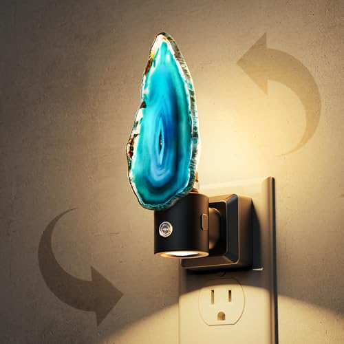 L LOHAS LED Night Light, Night Lights Plug into Wall, Agate Nightlight | Rotating, Dimmable Dusk to Dawn Sensor, Healing Stone Agate Decorative Nightlight for Bedroom, Living Room - color: Marine Agate-Blue