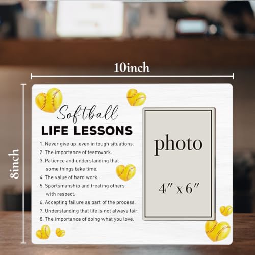 Softball Life Lessons Picture Frame, Softball Gifts for Girls Team Player | Inspirational Softball Wooden Picture Frame for 4 x 6 in Photo, Softball Coach Gifts, End Of Season Gift - color: SOFTBALL