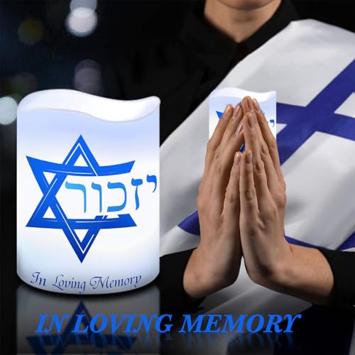 Tujoe 2 Pcs Yahrzeit Memorial Flameless Candles LED Electric Yahrzeit Candle for Loss of Loved One Sympathy Shabbat Lamp Battery Operated for Prayers Yom Kippur Bereavement Gifts Funeral Decorations