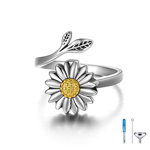 Sunflower Cremation Ring for Ashes 925 Sterling Silver Daisy Urn Ring Jewelry Keepsake Hair Memorial Locket for Women Mom