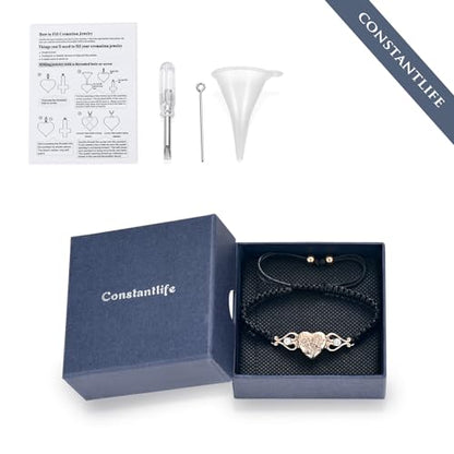 constantlife Double Heart Cremation Bracelet for Ashes for Women Stainless Steel Pendant Urn Memorial Jewelry Loved Ones Human Pet Funeral Keepsake Gift - color: Sunflower-Rose Gold