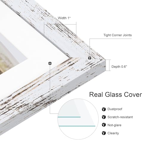 Hongkee 11x12 Newspaper Frame (2 Pack, Distressed White), Real Glass Cover - color: Distressed White, size: 11x22 in without mat