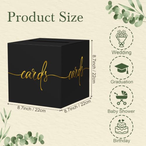 Black Card Box with Gold Foil Design, Paperboard 8.7" Gift Card Holder for Wedding Graduation Birthday Party Reception Retirement Anniversary Bridal & Baby Shower - color: Black Card Box with Gold Foil, size: 8.7×8.7×8.7Inch(1 Pack)