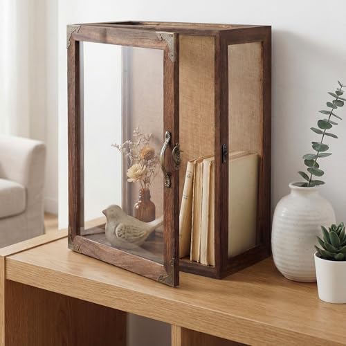 Vicenpal Deep Shadow Box Frame 14" x 11", Depth 6" Shadow Boxes Display Case Rustic Burnt Wood Clear Acrylic Panels Memory Box for Flowers Picture Graduation Cap Wedding Medals