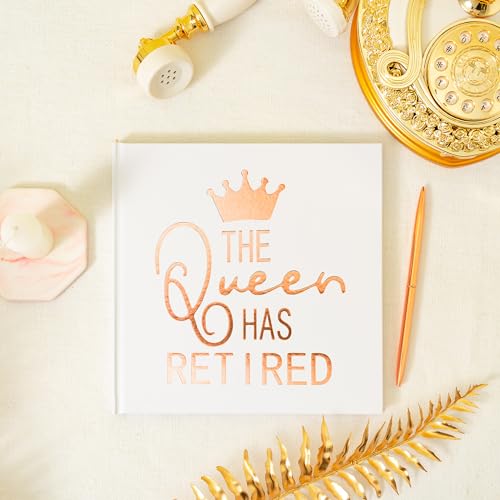 Calculs Retirement Party Guest Book for Mom The Queen Has Retired Guestbook Polaroid Picture Book 8.5” Square Hardcover Blank Pages for Instax White Cover Rose Gold Stamping - style: Contemporary