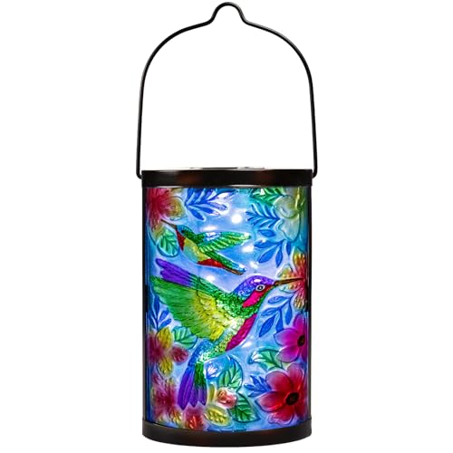 MUMTOP Hummingbird Solar Lantern, Hanging Glass Outdoor Garden Light - color: Turquoise