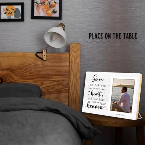 Memorial Photo Frame, Sympathy Gifts for Loss of Son, in My Heart, in Loving Memory Wooden Picture Frame, Bereavement Remembrance Funeral Passed AWay Condolence Gifts (White-Son, 4 x 6 Photo) - color: White-Son