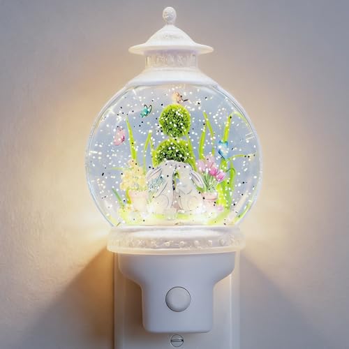 Spring Night Light Plug into Wall with Swirling Glitter, Rabbit Decorative Nightlight with USB or Outlet Power, Soft Ambient Bunny Light for Bedroom, Hallway, Nursery, Home Decor Gift - color: Spring Bunny