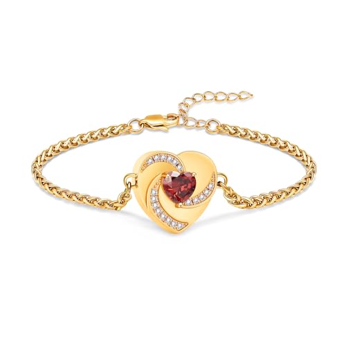 Imrsanl Heart Urn Bracelet for Ashes for Women Inlaid Crystal Ajustable Link Bracelets Cremation Jewelry Keepsake Loved Ones Memorial Ashes Holder - color: Gold-Red