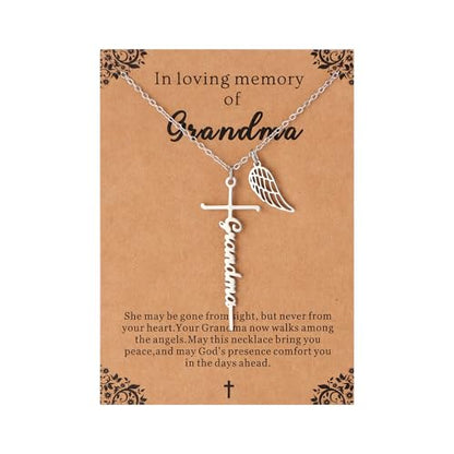 Lcherry Cremation Cross Necklace for Women - Angel Wing Faith Cross Necklace Memorial Gifts Religious Jewelry for Women - style: Grandma