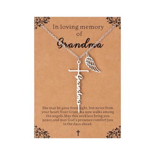 Lcherry Cremation Cross Necklace for Women - Angel Wing Faith Cross Necklace Memorial Gifts Religious Jewelry for Women - style: Grandma