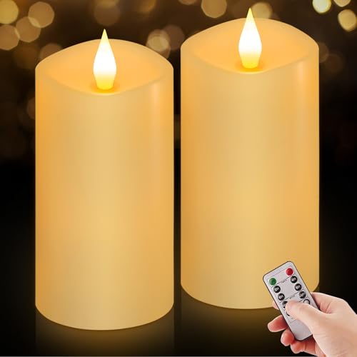 Flameless LED Candles 3"x6" Set of 2, Battery Operated with Remote & Timer, 600-Hour on 2 AA Batteries, Flickering Realistic Flame, Ivory for Indoor/Outdoor - color: Ivory, size: 3"x6" - 2 Pack