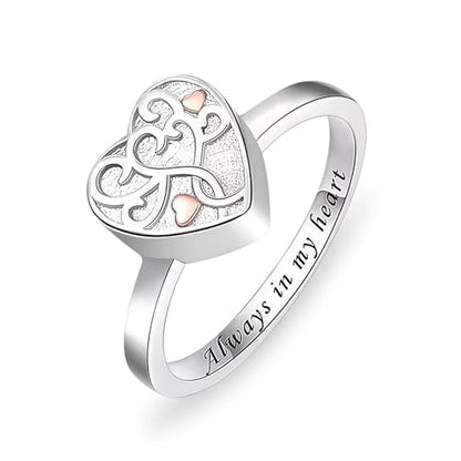Cremation Jewelry Always in My Heart Heart Urn Ring for Girls Women, Memorial Ashes Keepsake Ring with Crystal Remembrance - color: Silver-Always-6#