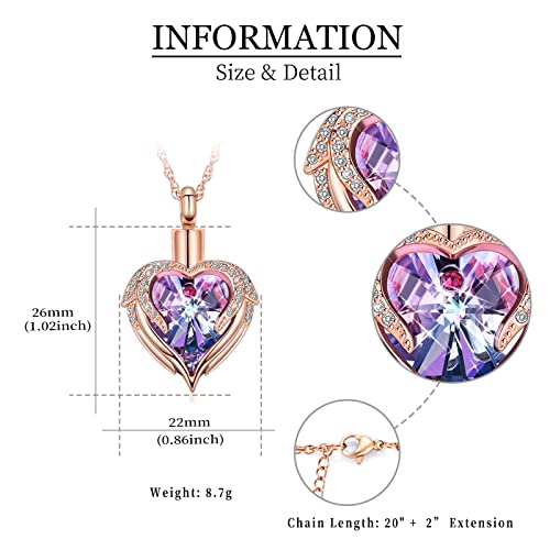 shajwo Angel Wing Heart Urn Necklace for Ashes - color: Rose Gold-Purple