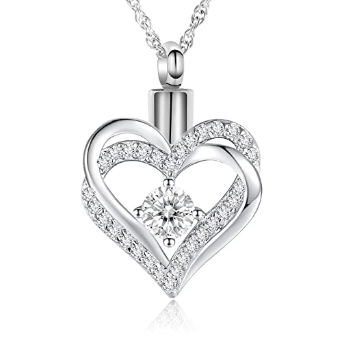 shajwo Cremation Jewelry Heart Urn Necklace for Ashes of Loved One - color: Silver-White