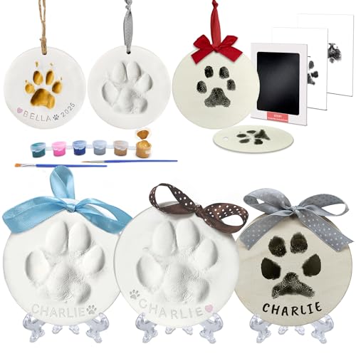 Clay & Ink Paw Print Kit,Make 3 Pawprint Ornaments(2 Clay&1 Ink),Dog Cat Paw/Nose Print Keepsake,Clean Touch Ink Pad & Soft Clay, Inkless Pet Paw Print Impression Kit,Pet Christmas Ornament - size: 2 clay &1 ink pad