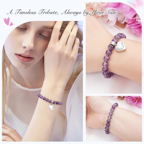 abooxiu Cremation Jewelry Urn Bracelet for Ashes Memorial Heart Ashes Keepsake Cremation Ash Bracelets Urn Jewelry for Ashes of Loved Ones for Women - With Me Always - style: Engraved - Amethyst