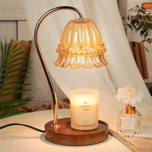 Funistree Flower Candle Warmer Lamp with Timer, Dimmable Candle Lamp Warmer, Christmas Birthday Gifts for Women Mom Her, Housewarming Home Decor, Lotus Wax Warmer for Yankee Candles - Amber Flower - color: 14 Amber Flower